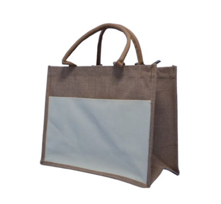 Plain Jute Bag with White Pocket